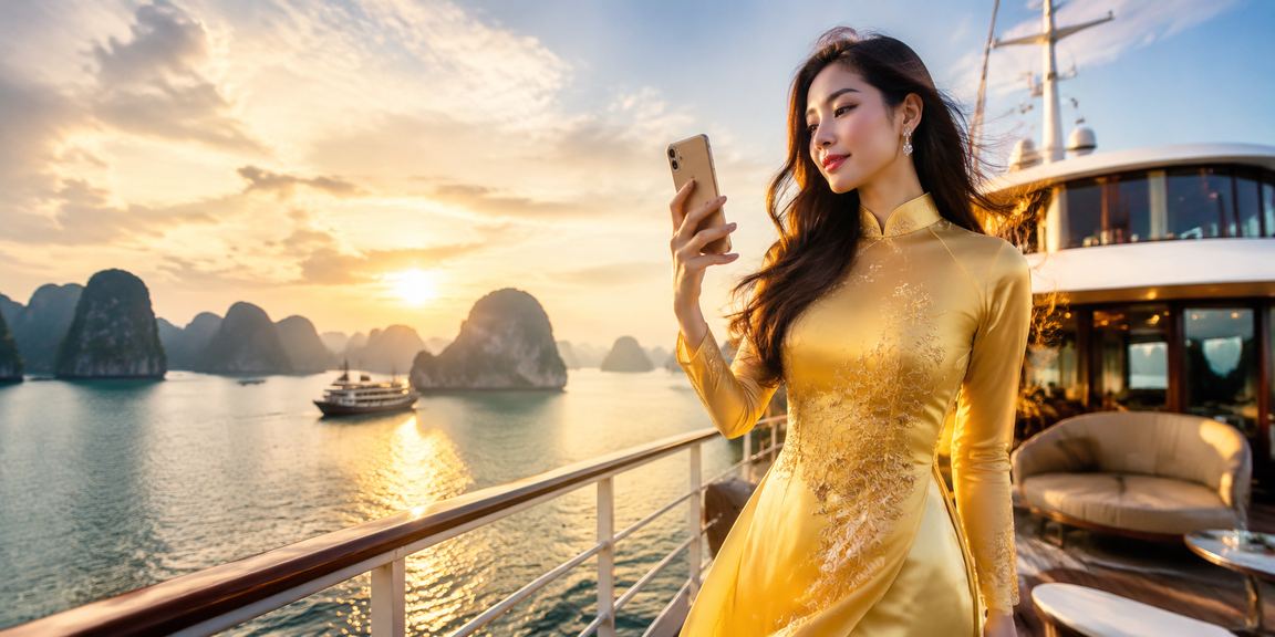 Người dùng Sài Gòn truy cập casino trên điện thoại di động với trang phục áo dài truyền thống